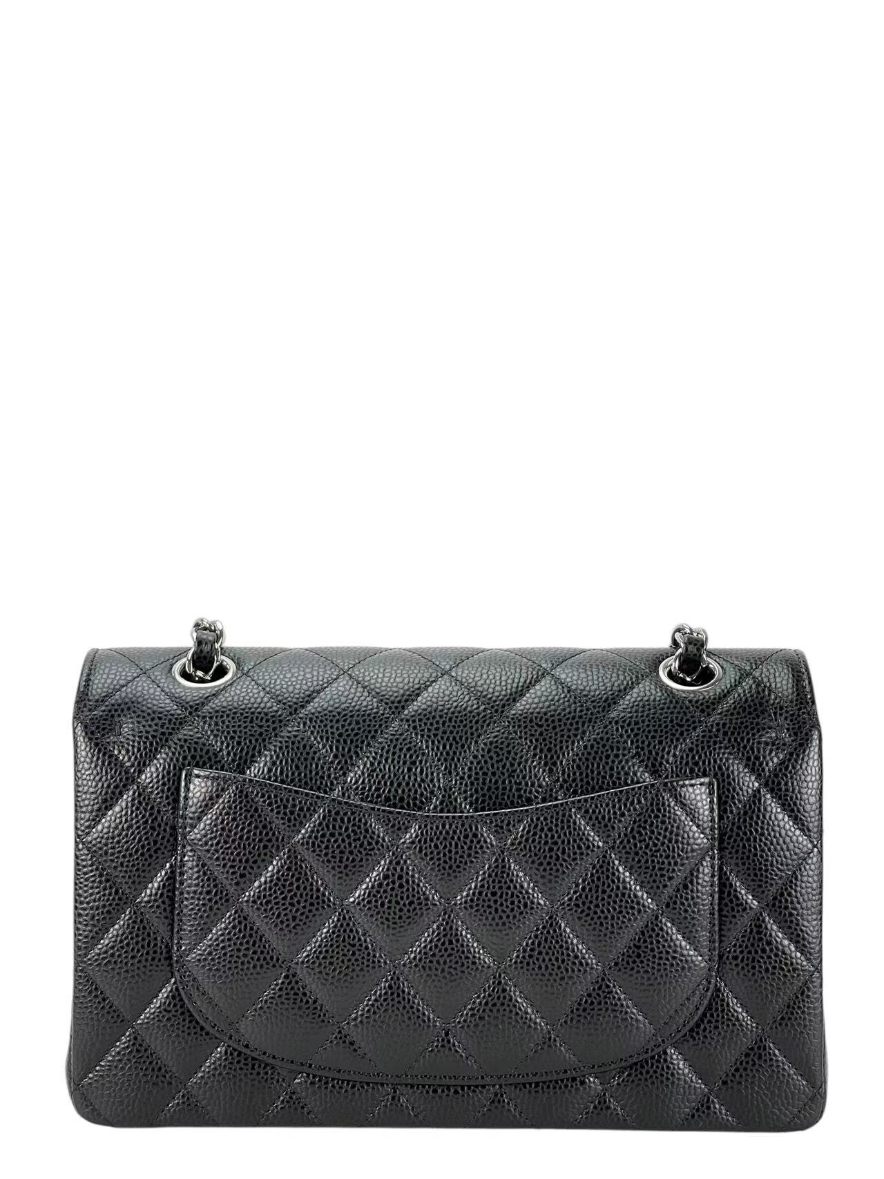 CHANEL - Small Classic Double Flap Bag Black Caviar Sliver Hardware (CF23)