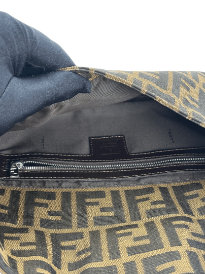 FENDI - Brown Canvas Baguette Handbag Silver Hardware