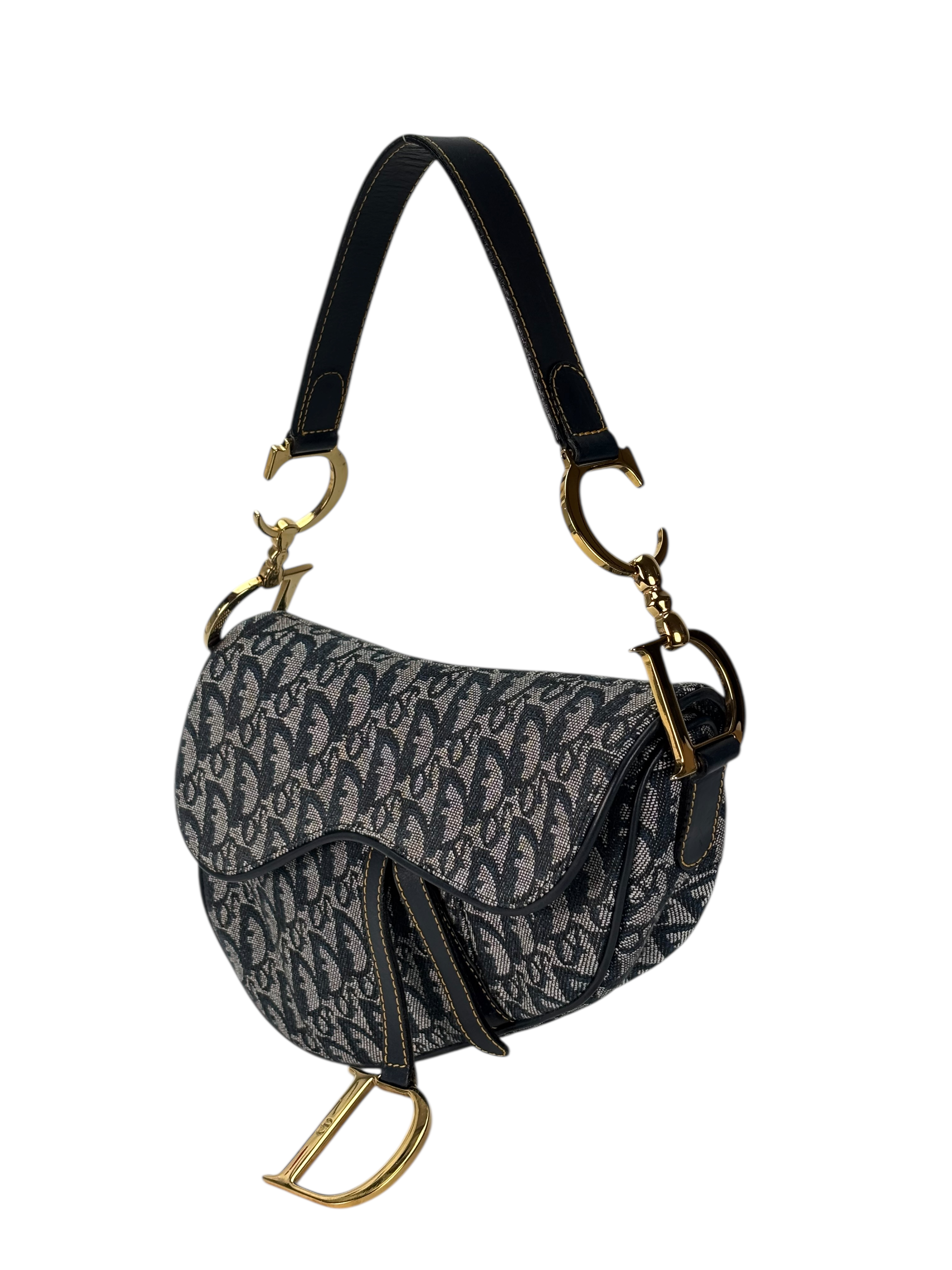 CHRISTIAN DIOR - Navy Canvas Trotter Saddle Handbag