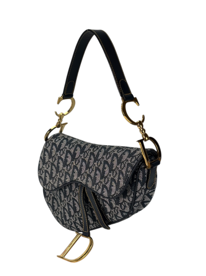 CHRISTIAN DIOR - Navy Canvas Trotter Saddle Handbag