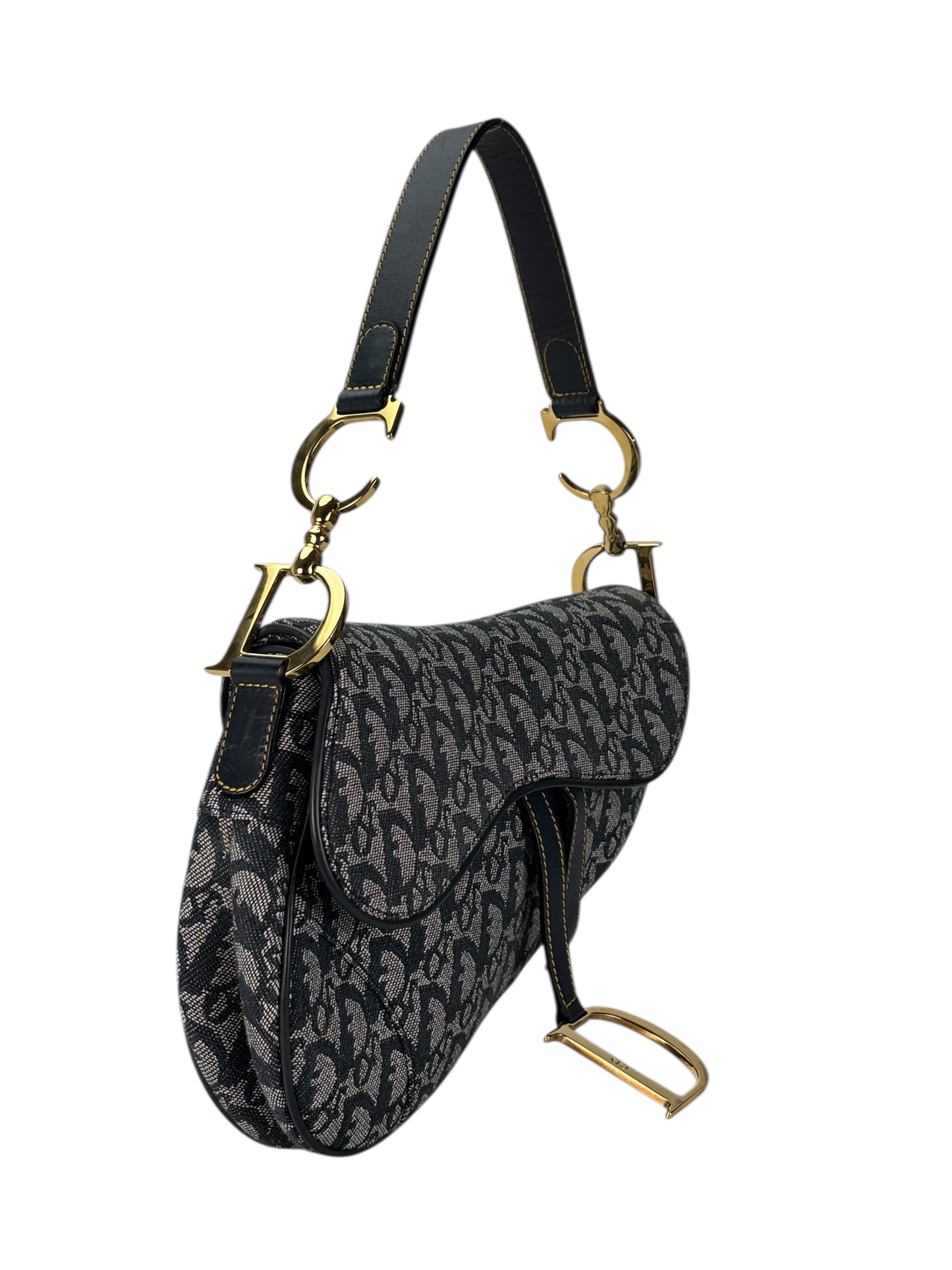 CHRISTIAN DIOR - Navy Canvas Trotter Saddle Handbag