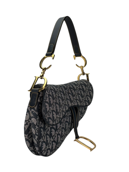 CHRISTIAN DIOR - Navy Canvas Trotter Saddle Handbag