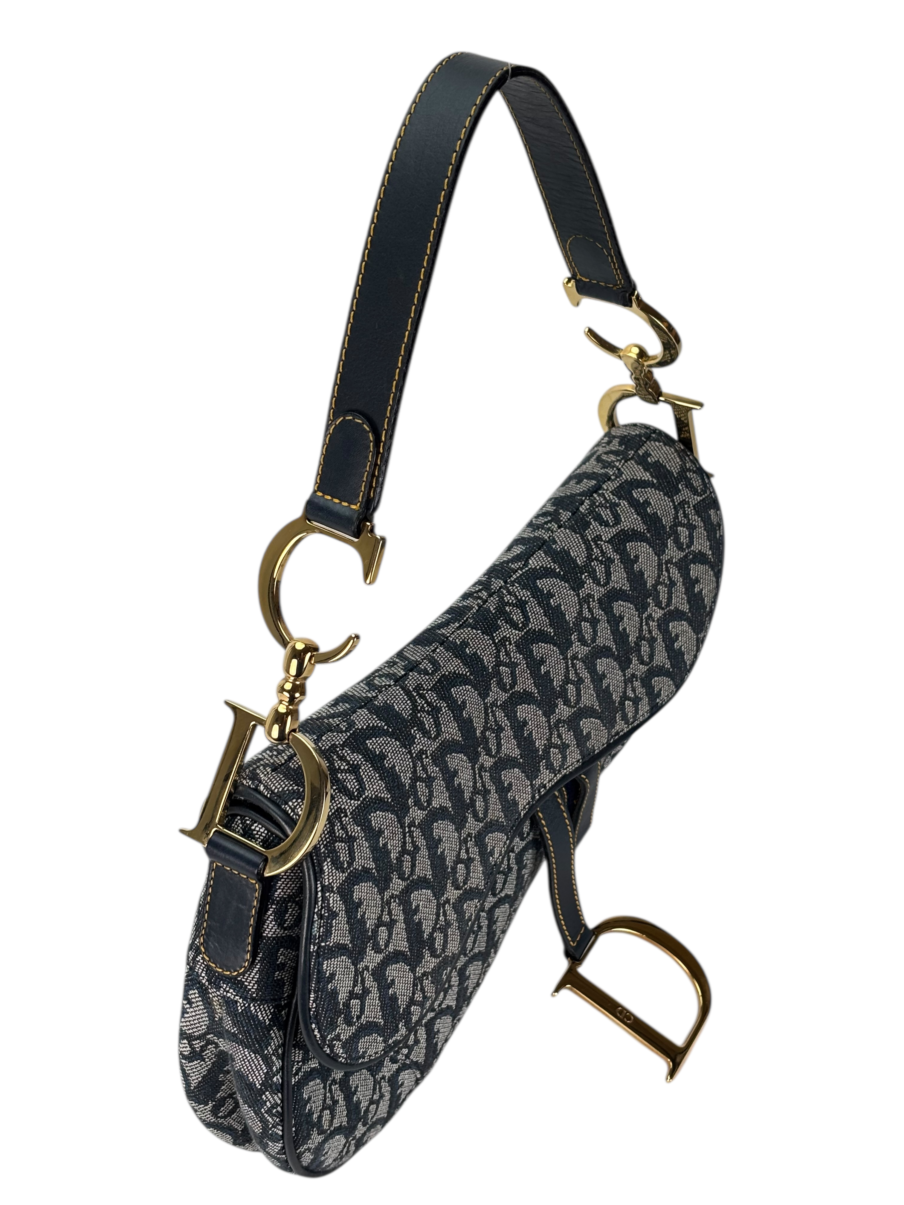 CHRISTIAN DIOR - Navy Canvas Trotter Saddle Handbag