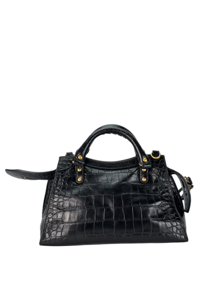 BALENCIAGA - Black Calfskin Embossed Leather Neo Classic Handbag 