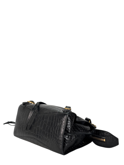 BALENCIAGA - Black Calfskin Embossed Leather Neo Classic Handbag 