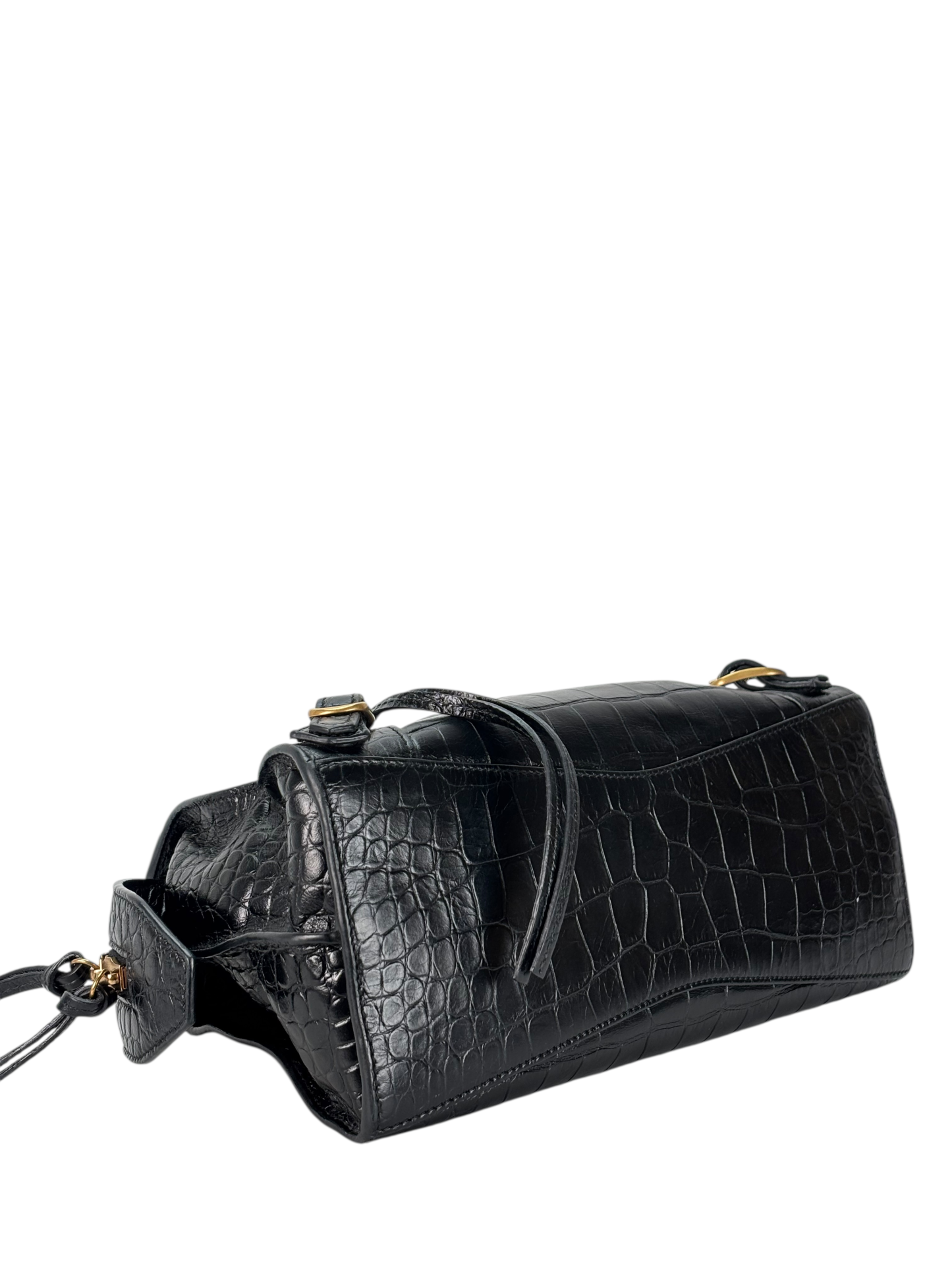 BALENCIAGA - Black Calfskin Embossed Leather Neo Classic Handbag 