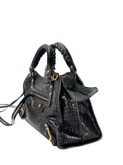 BALENCIAGA - Black Calfskin Embossed Leather Neo Classic Handbag 