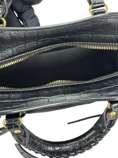 BALENCIAGA - Black Calfskin Embossed Leather Neo Classic Handbag 