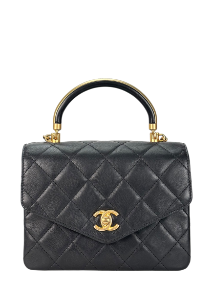 CHANEL - Black Calfskin Matelasse Lambskin 2way Shoulder Bag