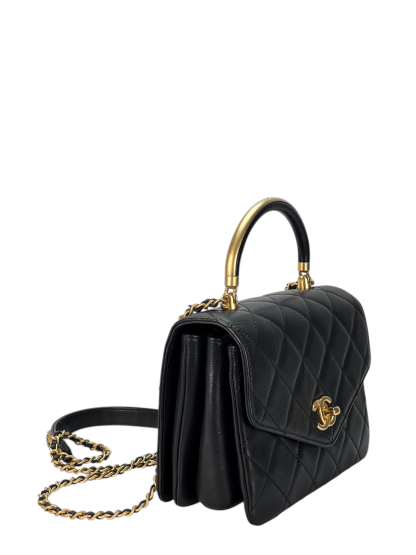 CHANEL - Black Calfskin Matelasse Lambskin 2way Shoulder Bag