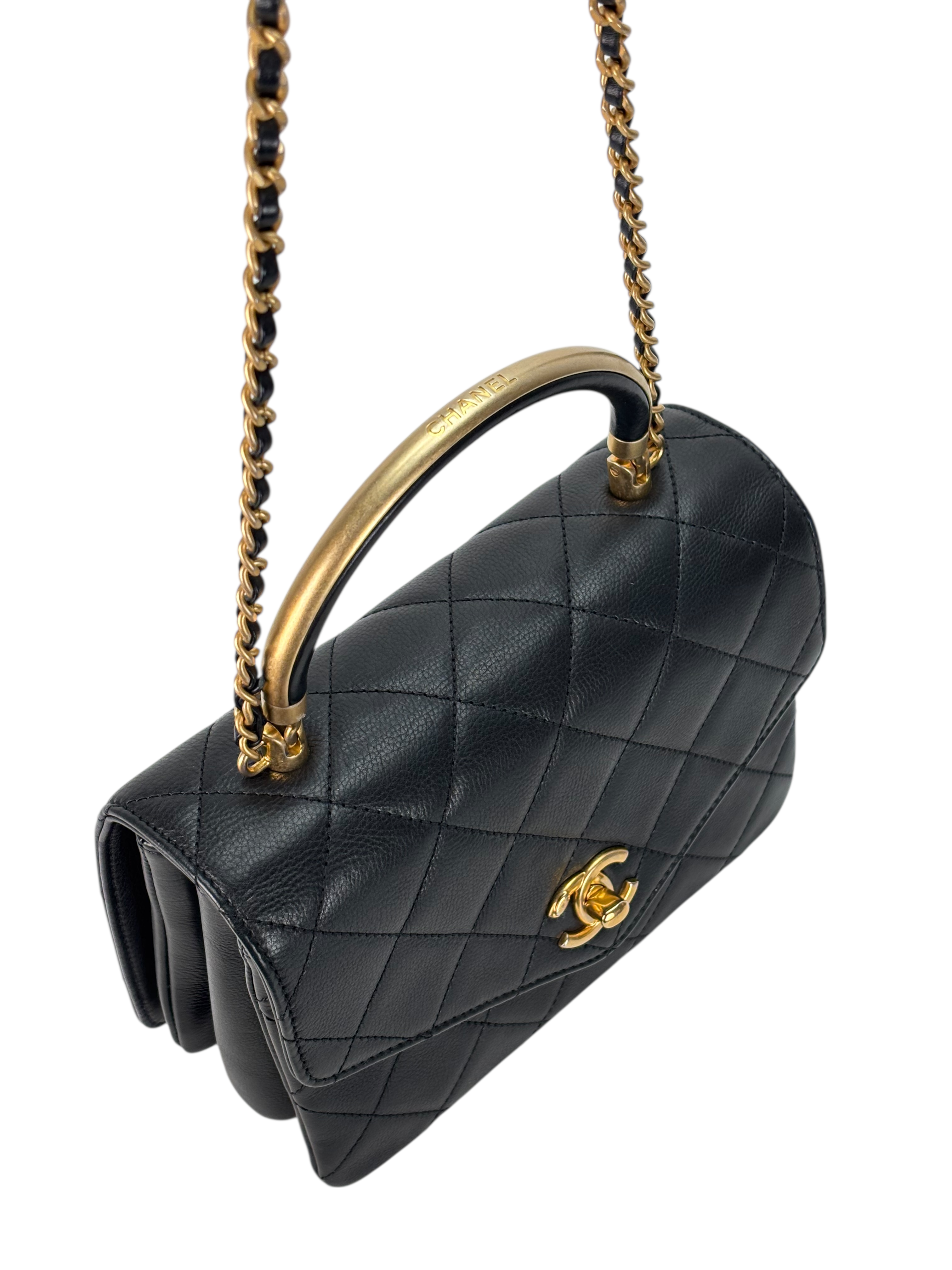 CHANEL - Black Calfskin Matelasse Lambskin 2way Shoulder Bag