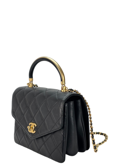 CHANEL - Black Calfskin Matelasse Lambskin 2way Shoulder Bag
