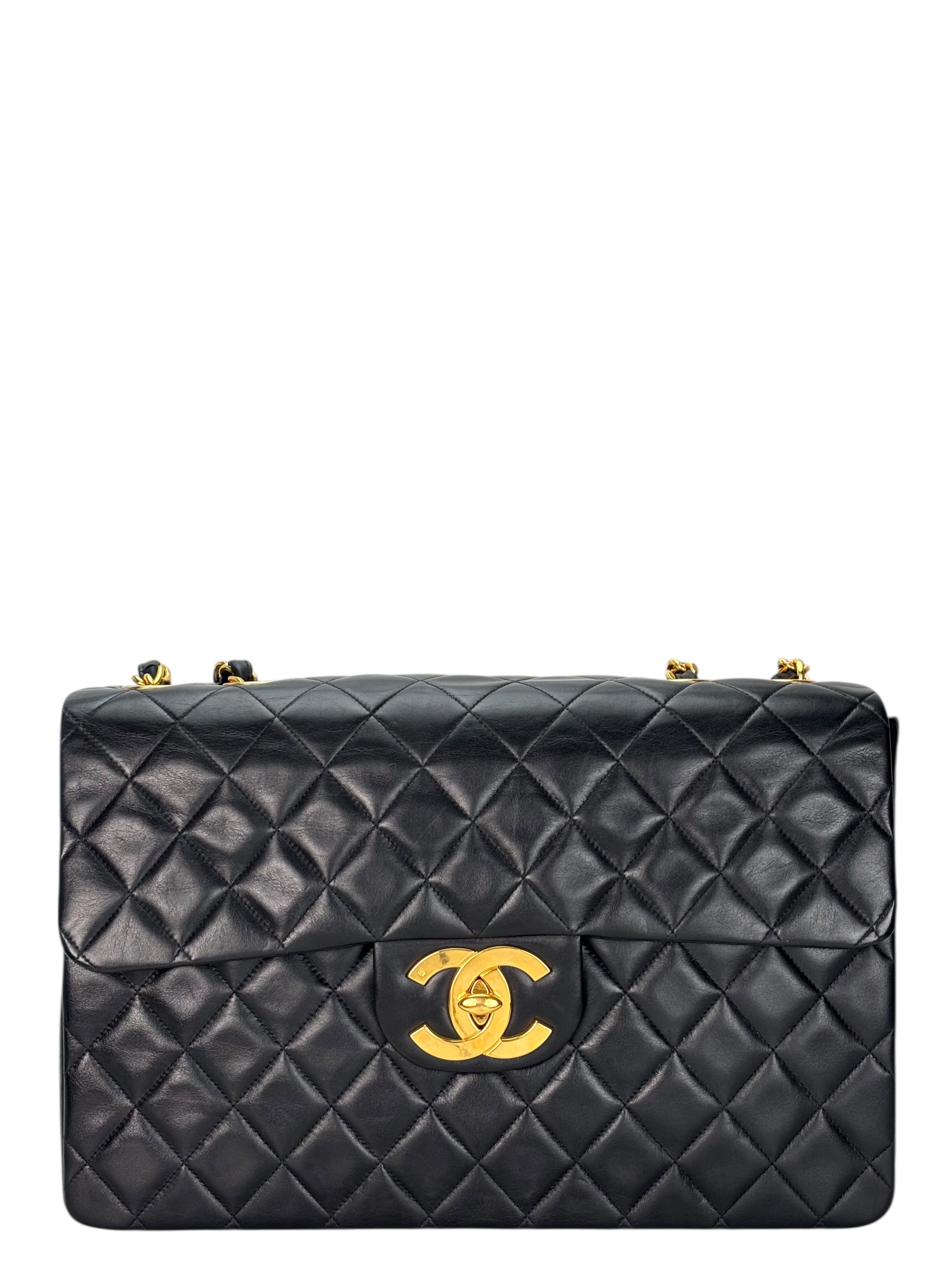 CHANEL - Black Lambskin Jumbo Flap Bag 34
