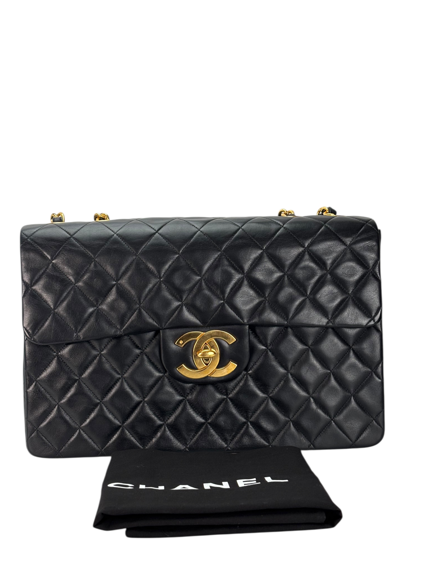 CHANEL - Black Lambskin Jumbo Flap Bag 34