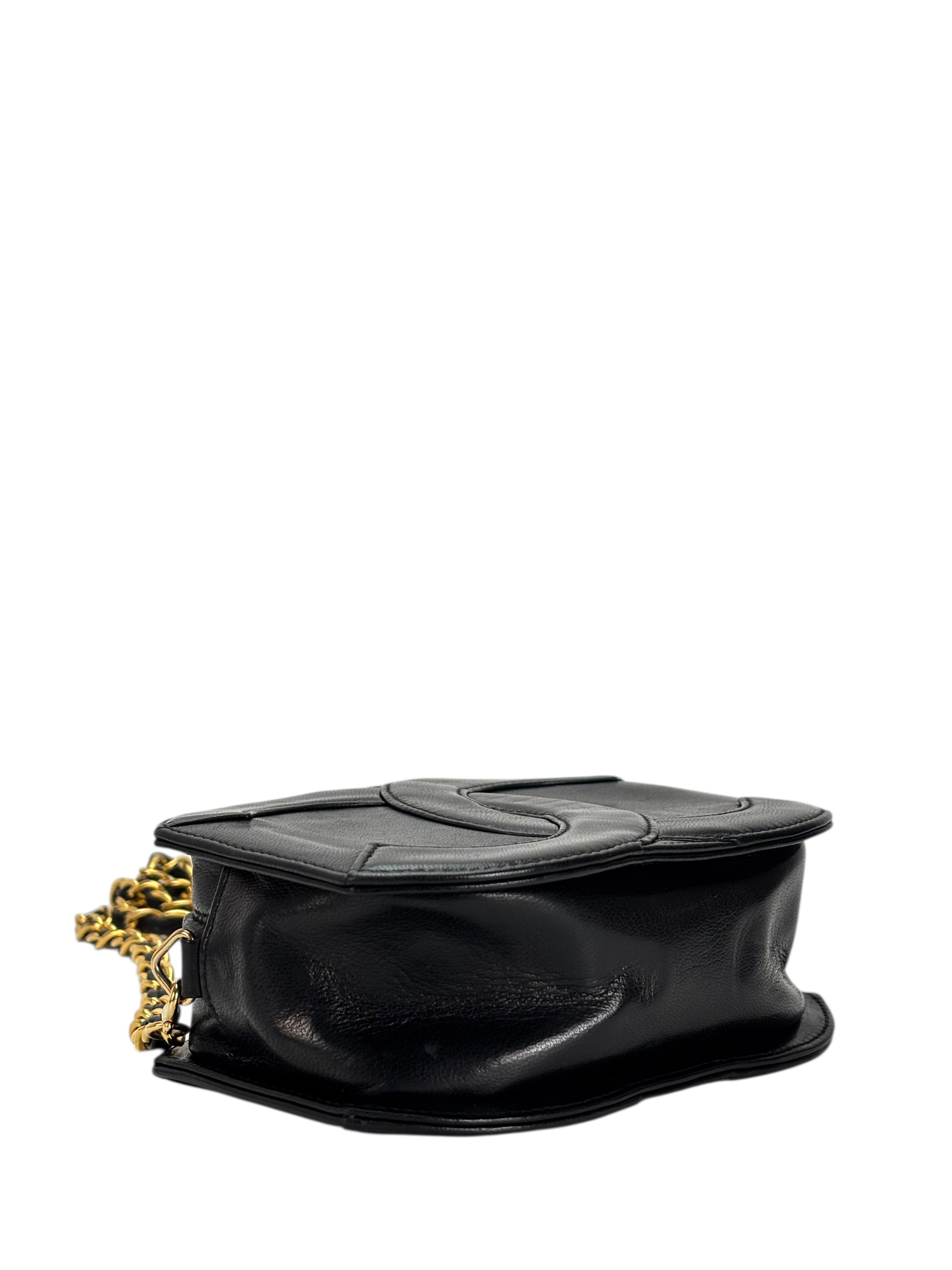 CHANEL - Black Lambskin Coco Mark Fringed Chain Shoulder Bag 