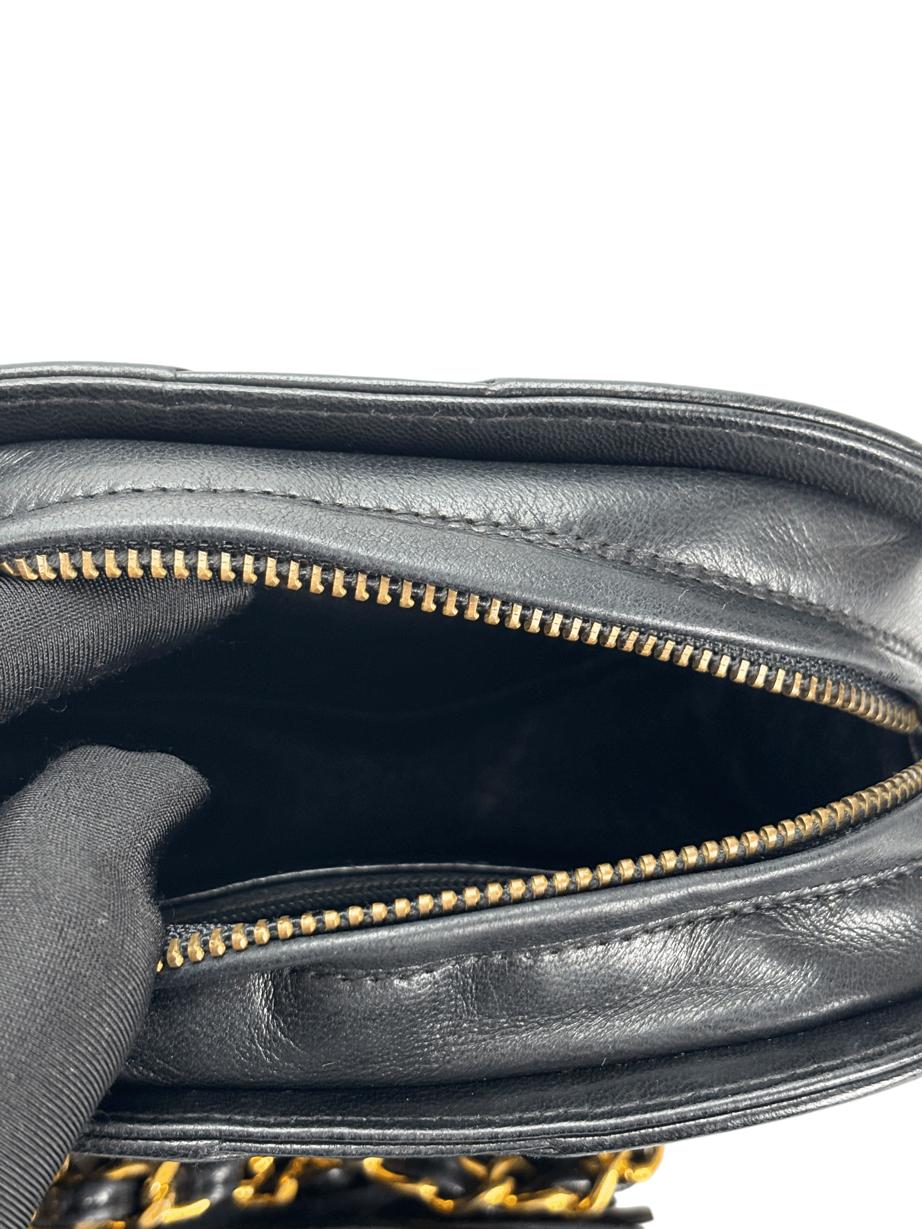 CHANEL - Black Lambskin Coco Mark Fringed Chain Shoulder Bag 