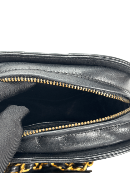 CHANEL - Black Lambskin Coco Mark Fringed Chain Shoulder Bag 