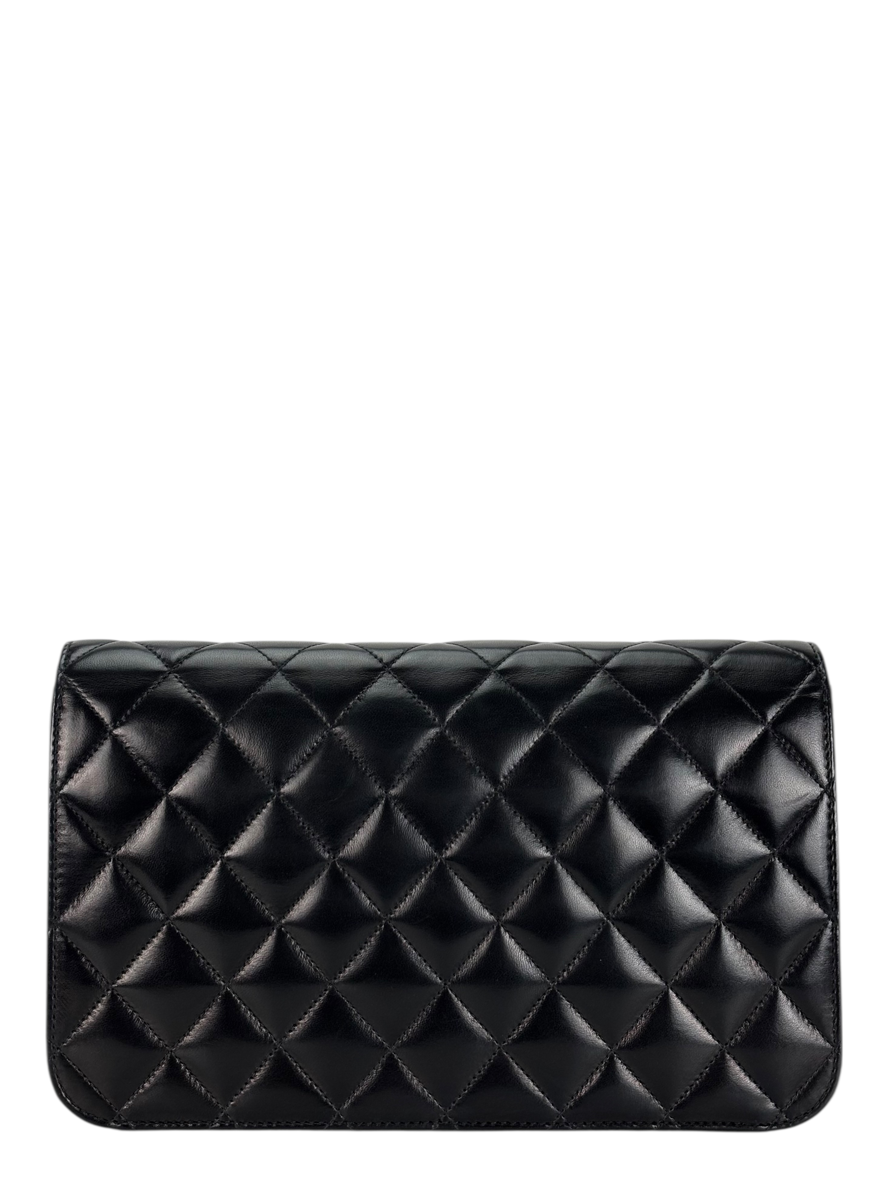 CHANEL - Black Lambskin Turn Lock Full flap Chain Shoulder Bag