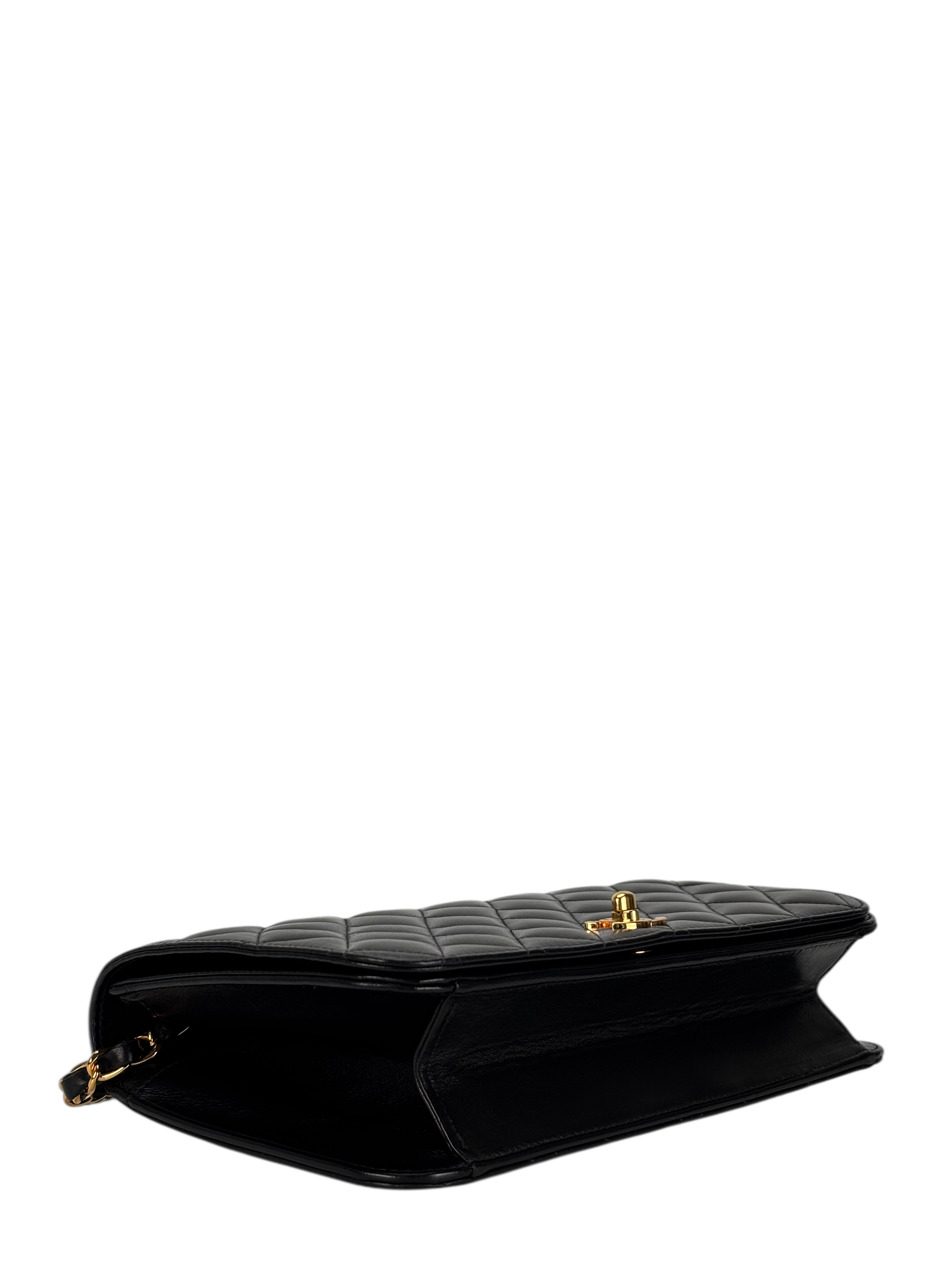 CHANEL - Black Lambskin Turn Lock Full flap Chain Shoulder Bag