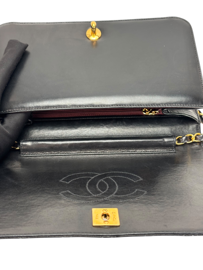 CHANEL - Black Lambskin Turn Lock Full flap Chain Shoulder Bag