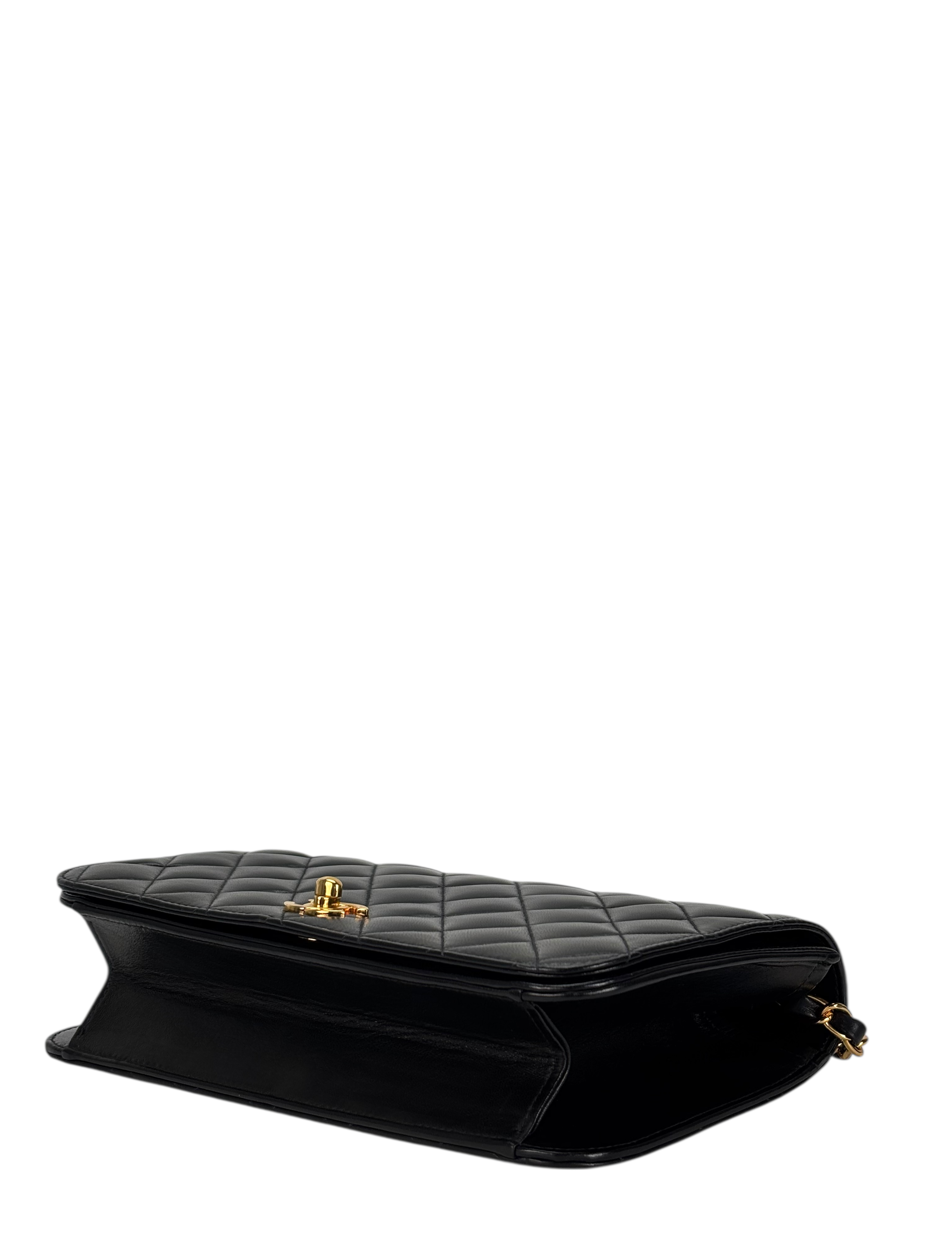 CHANEL - Black Lambskin Turn Lock Full flap Chain Shoulder Bag