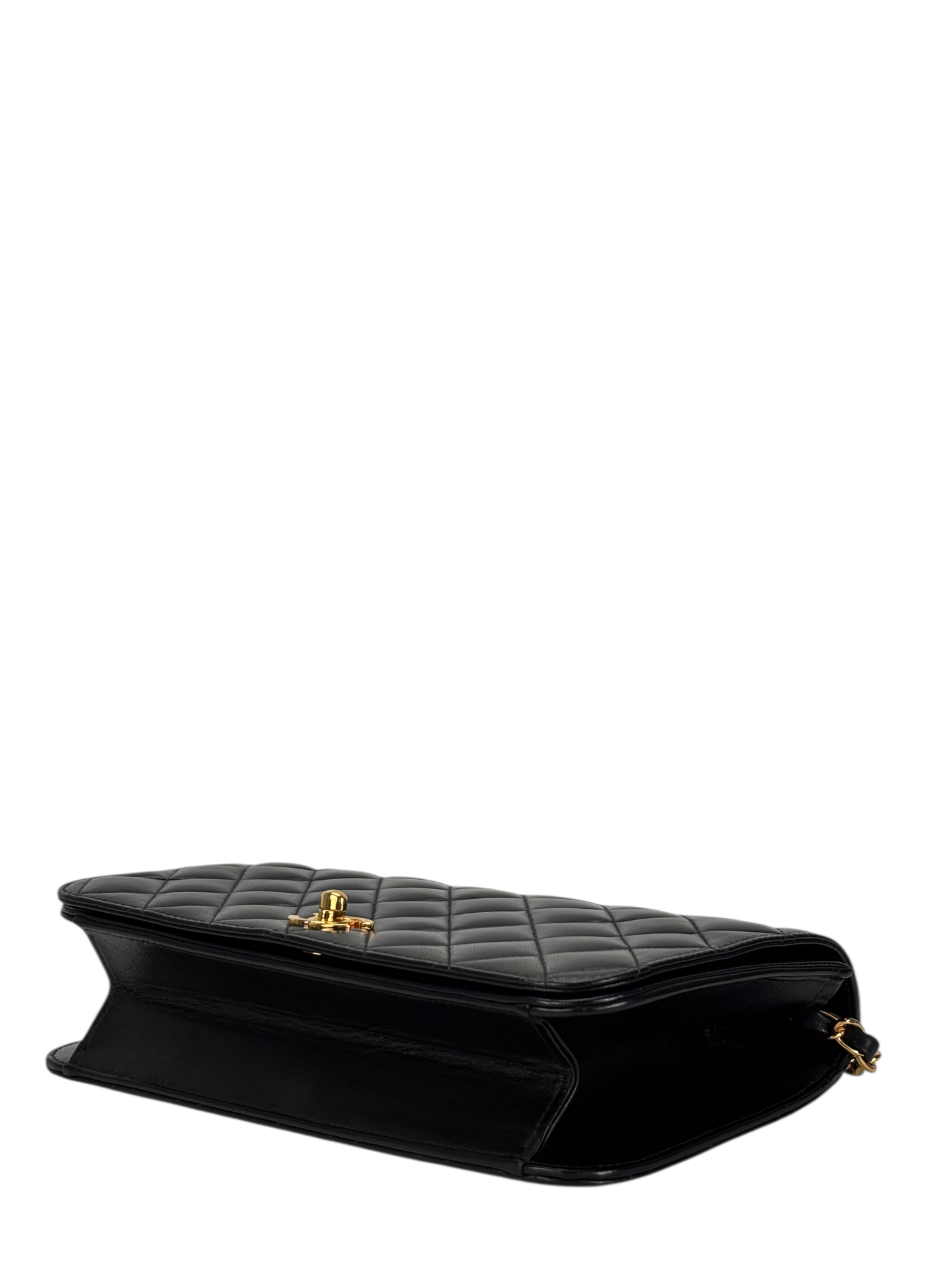 CHANEL - Black Lambskin Turn Lock Full flap Chain Shoulder Bag