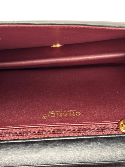 CHANEL - Black Lambskin Turn Lock Full flap Chain Shoulder Bag