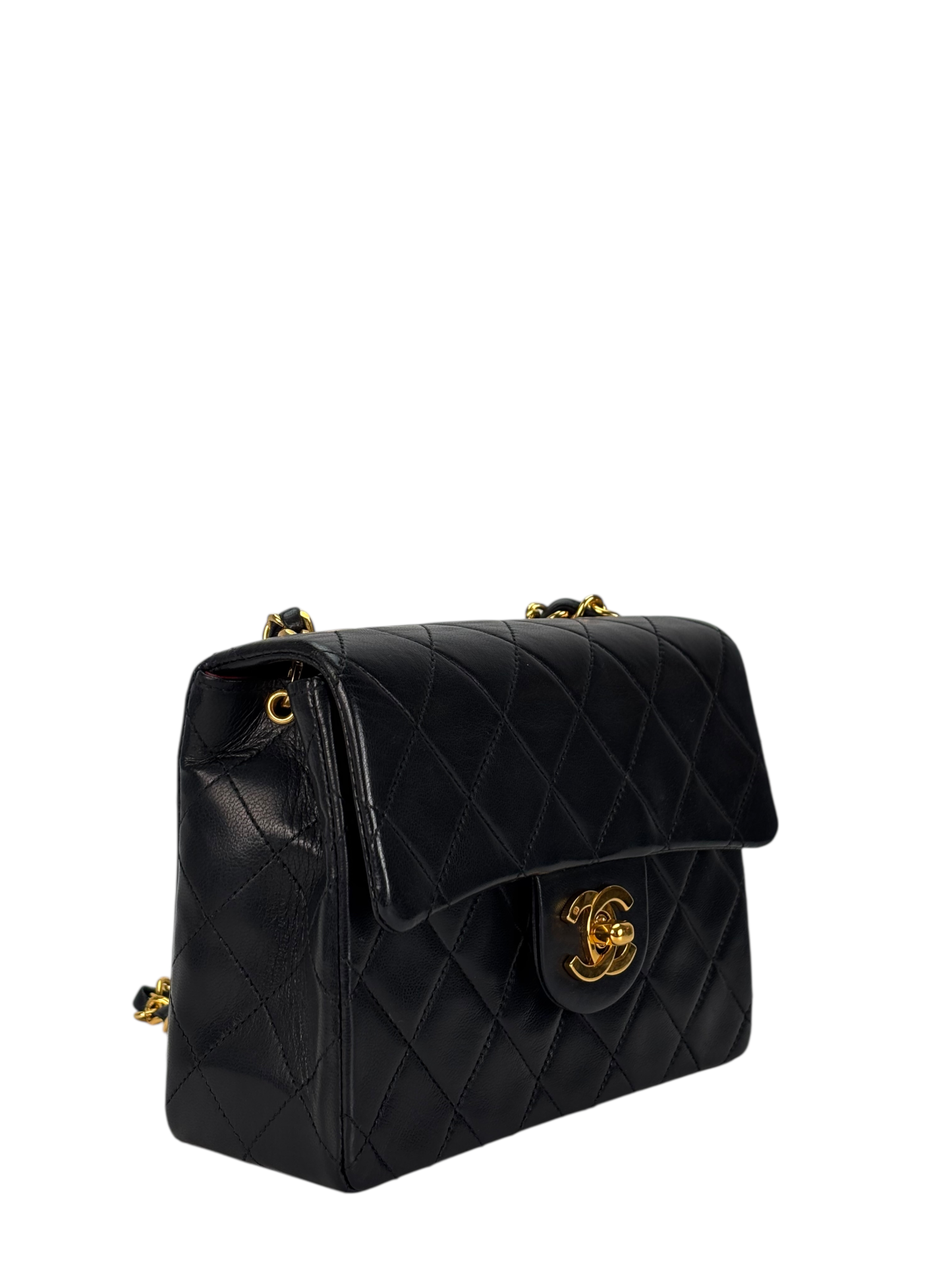 CHANEL - Black Lambskin Mini Classic Square Flap Shoulder Bag 17