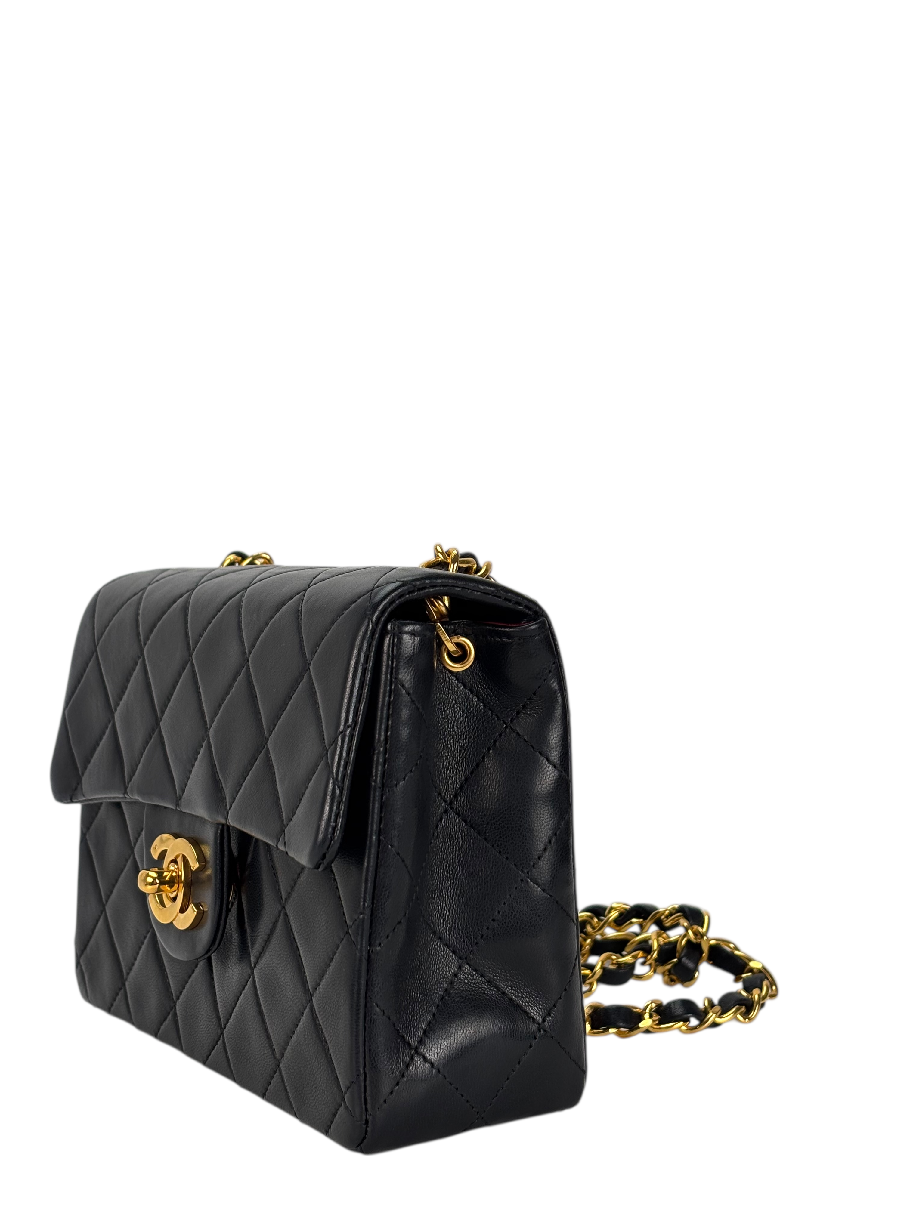 CHANEL - Black Lambskin Mini Classic Square Flap Shoulder Bag 17