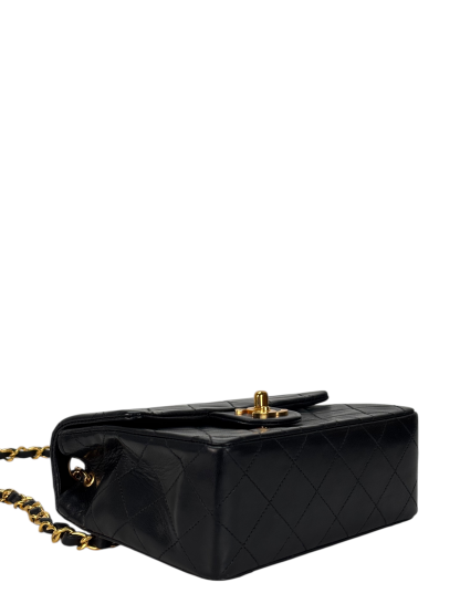 CHANEL - Black Lambskin Mini Classic Square Flap Shoulder Bag 17