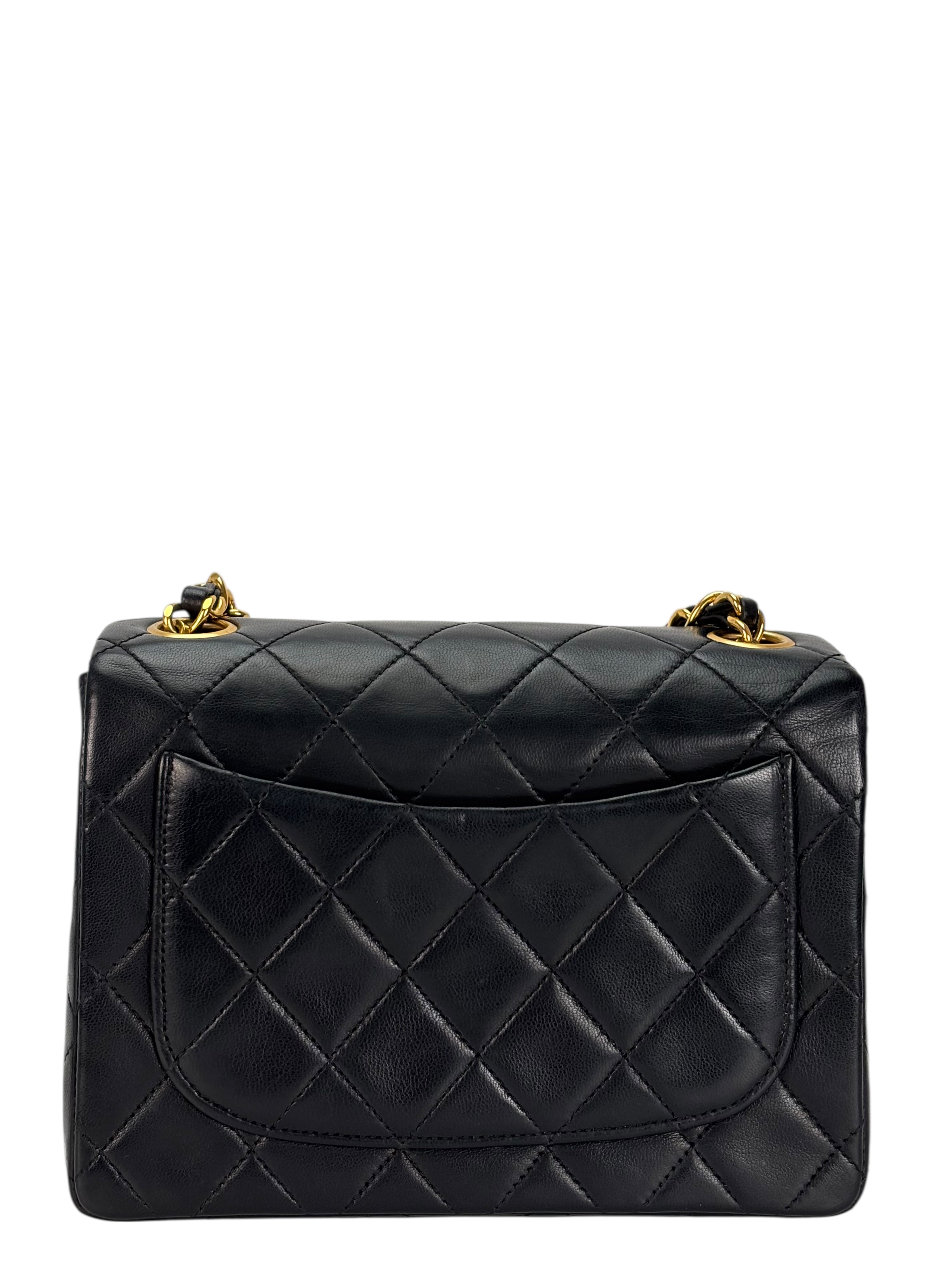 CHANEL - Black Lambskin Mini Classic Square Flap Shoulder Bag 17