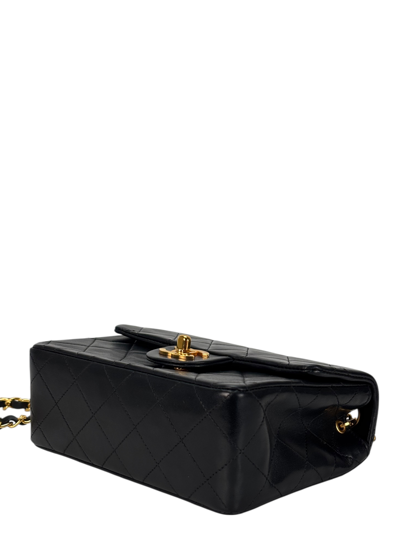 CHANEL - Black Lambskin Mini Classic Square Flap Shoulder Bag 17