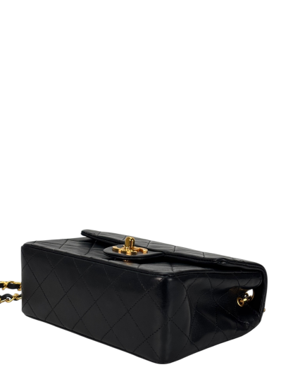 CHANEL - Black Lambskin Mini Classic Square Flap Shoulder Bag 17