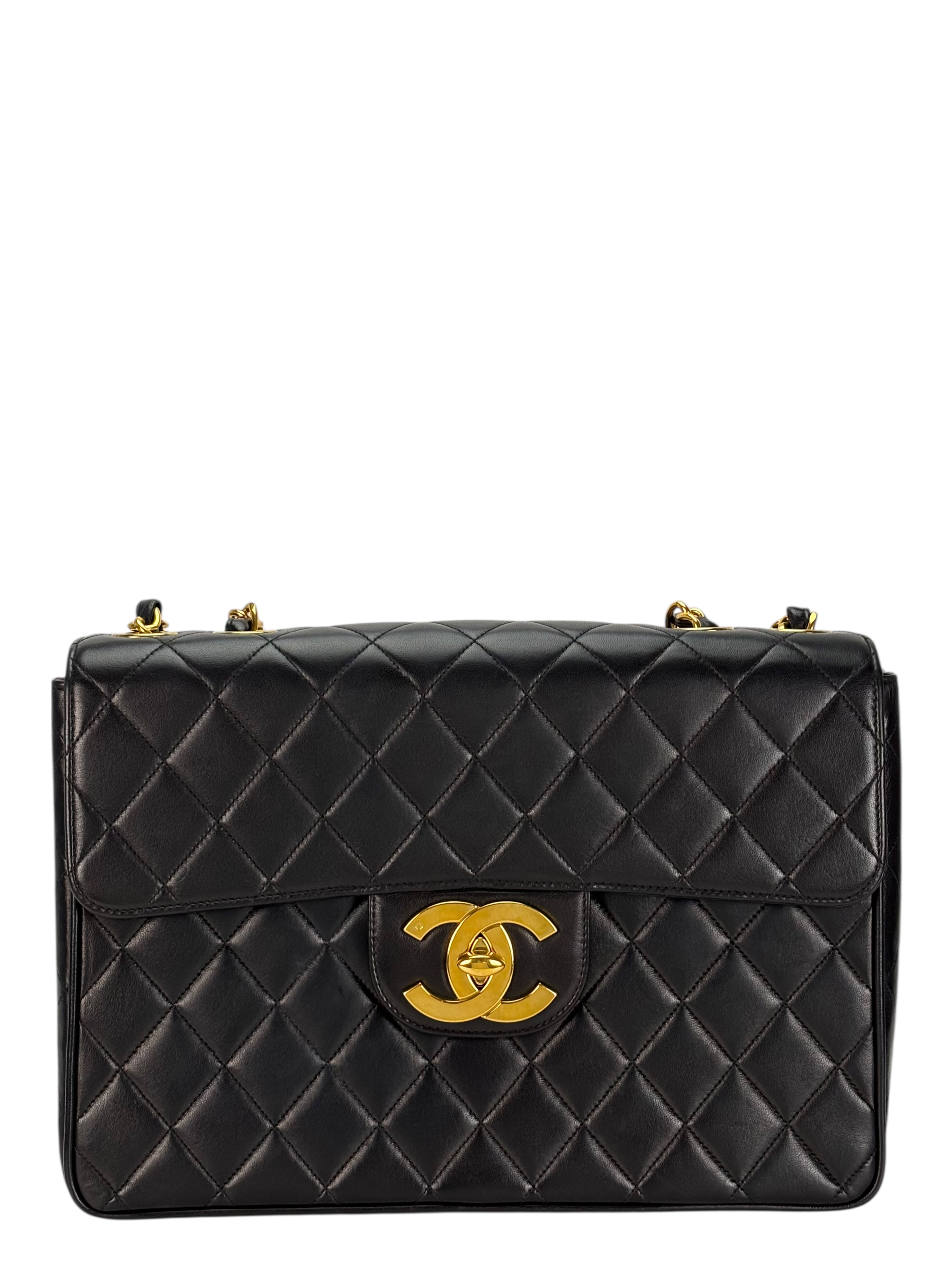 CHANEL - Black Lambskin Jumbo Flap Bag 30