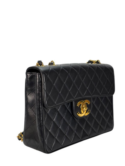 CHANEL - Black Lambskin Jumbo Flap Bag 30