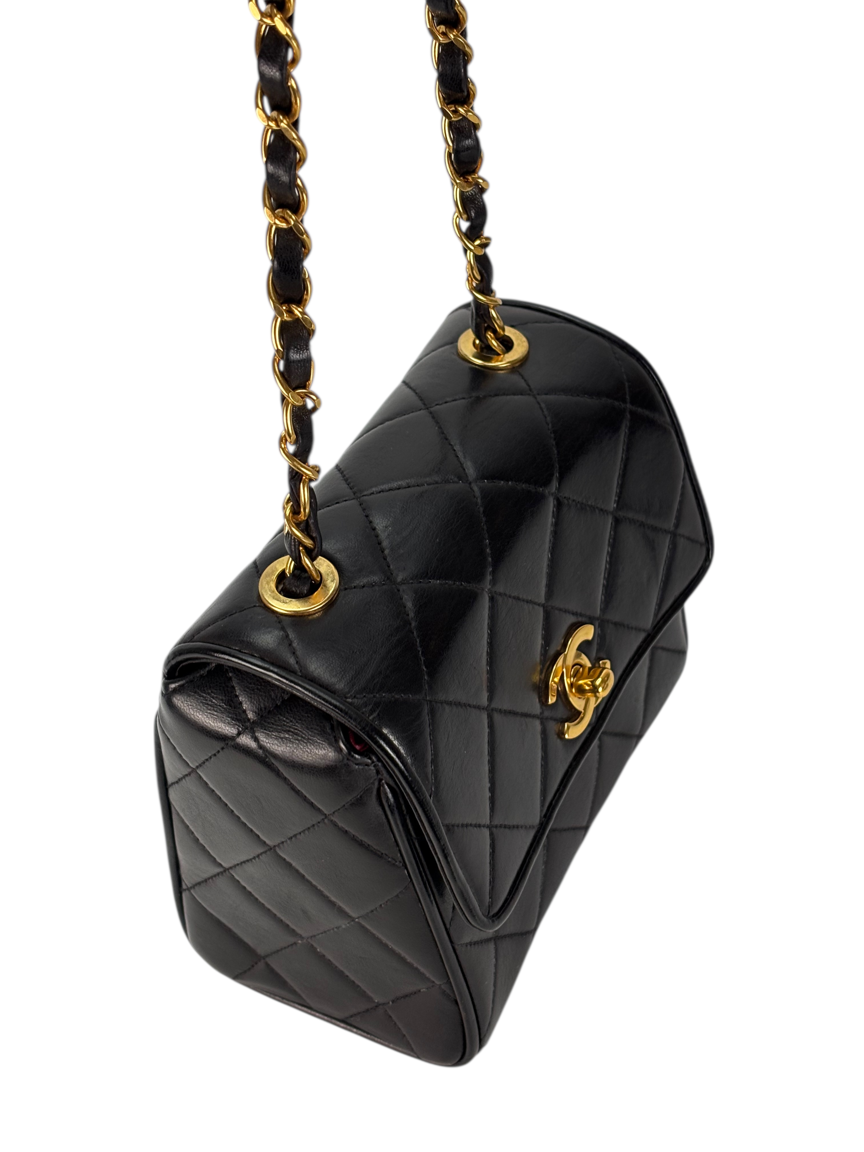 CHANEL - Black Lambskin Mini Matelasse Coco Mark Chain Shoulder Bag  