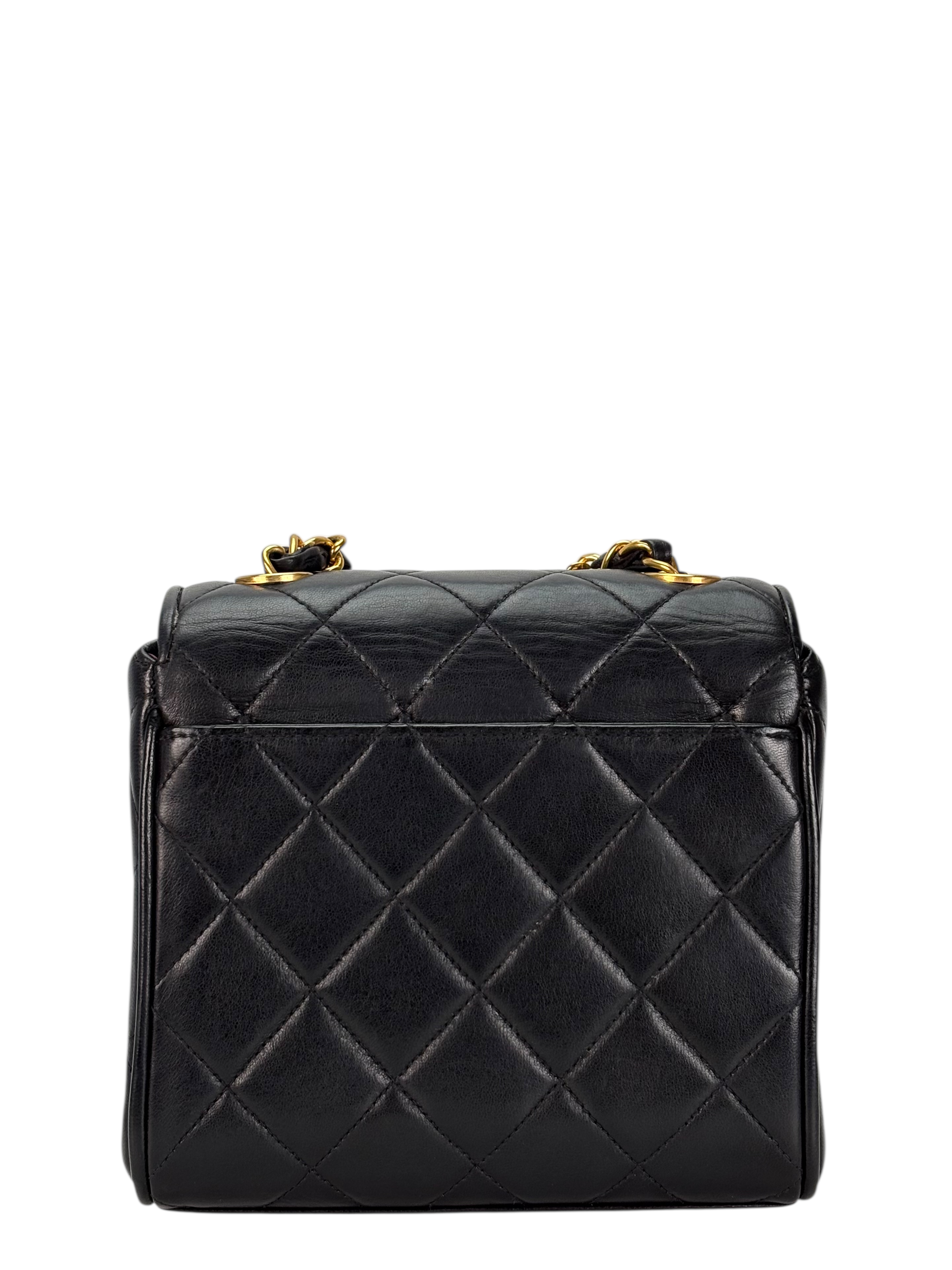 CHANEL - Black Lambskin Mini Matelasse Coco Mark Chain Shoulder Bag  