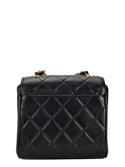 CHANEL - Black Lambskin Mini Matelasse Coco Mark Chain Shoulder Bag  