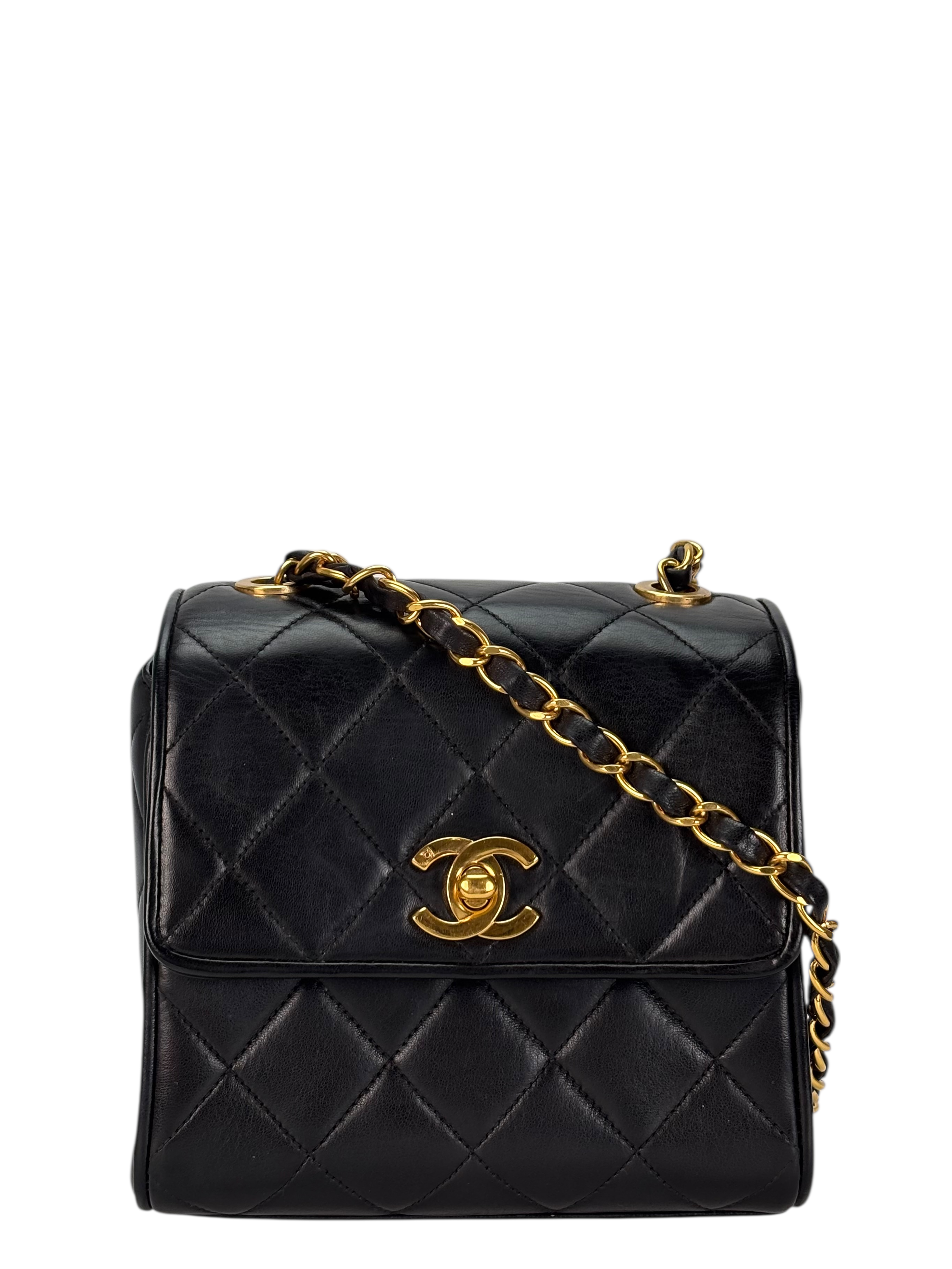CHANEL - Black Lambskin Mini Matelasse Coco Mark Chain Shoulder Bag  