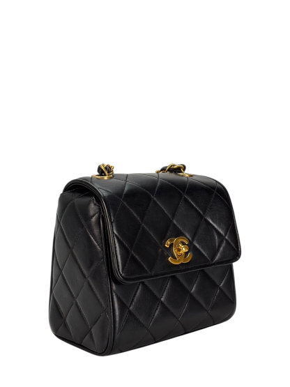 CHANEL - Black Lambskin Mini Matelasse Coco Mark Chain Shoulder Bag  