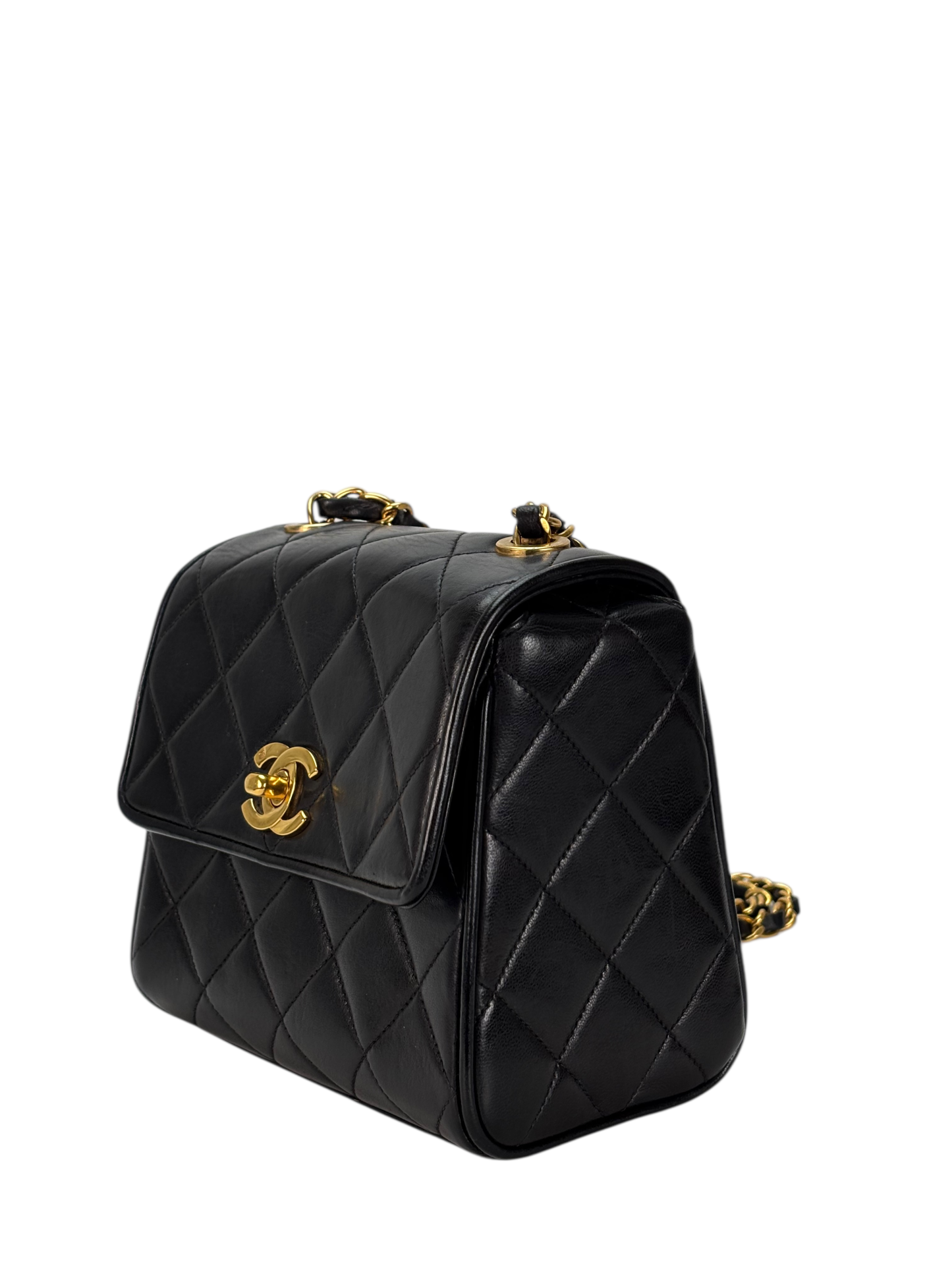 CHANEL - Black Lambskin Mini Matelasse Coco Mark Chain Shoulder Bag  