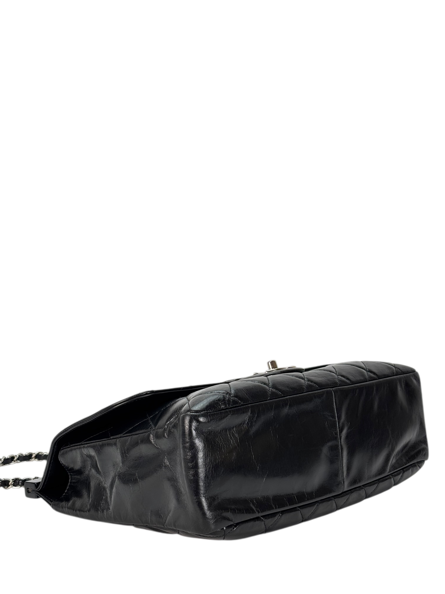 CHANEL - Black Oiled Leather Calfskin Quilted Small CC Tote Bag