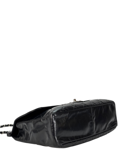 CHANEL - Black Oiled Leather Calfskin Quilted Small CC Tote Bag