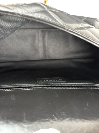 CHANEL - Black Oiled Leather Calfskin Quilted Small CC Tote Bag