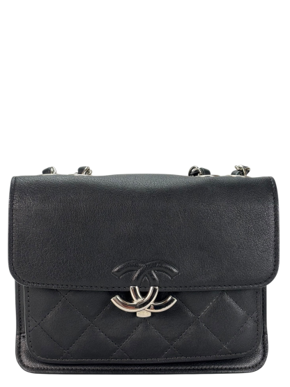 CHANEL - Black Calfskin Mini CC Box Flap Grained Bag