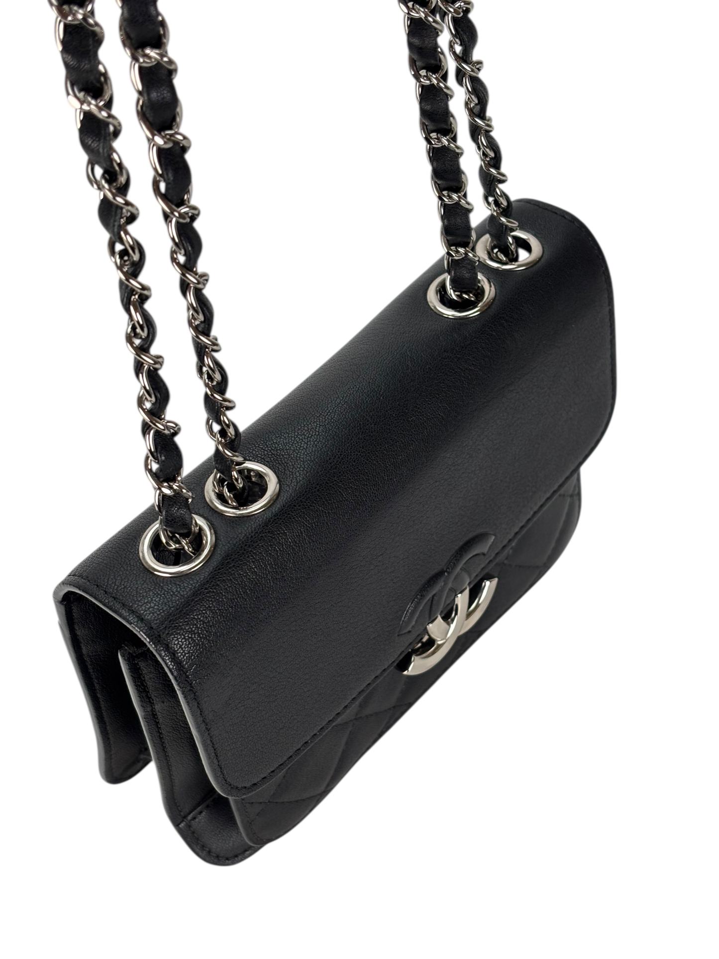 CHANEL - Black Calfskin Mini CC Box Flap Grained Bag