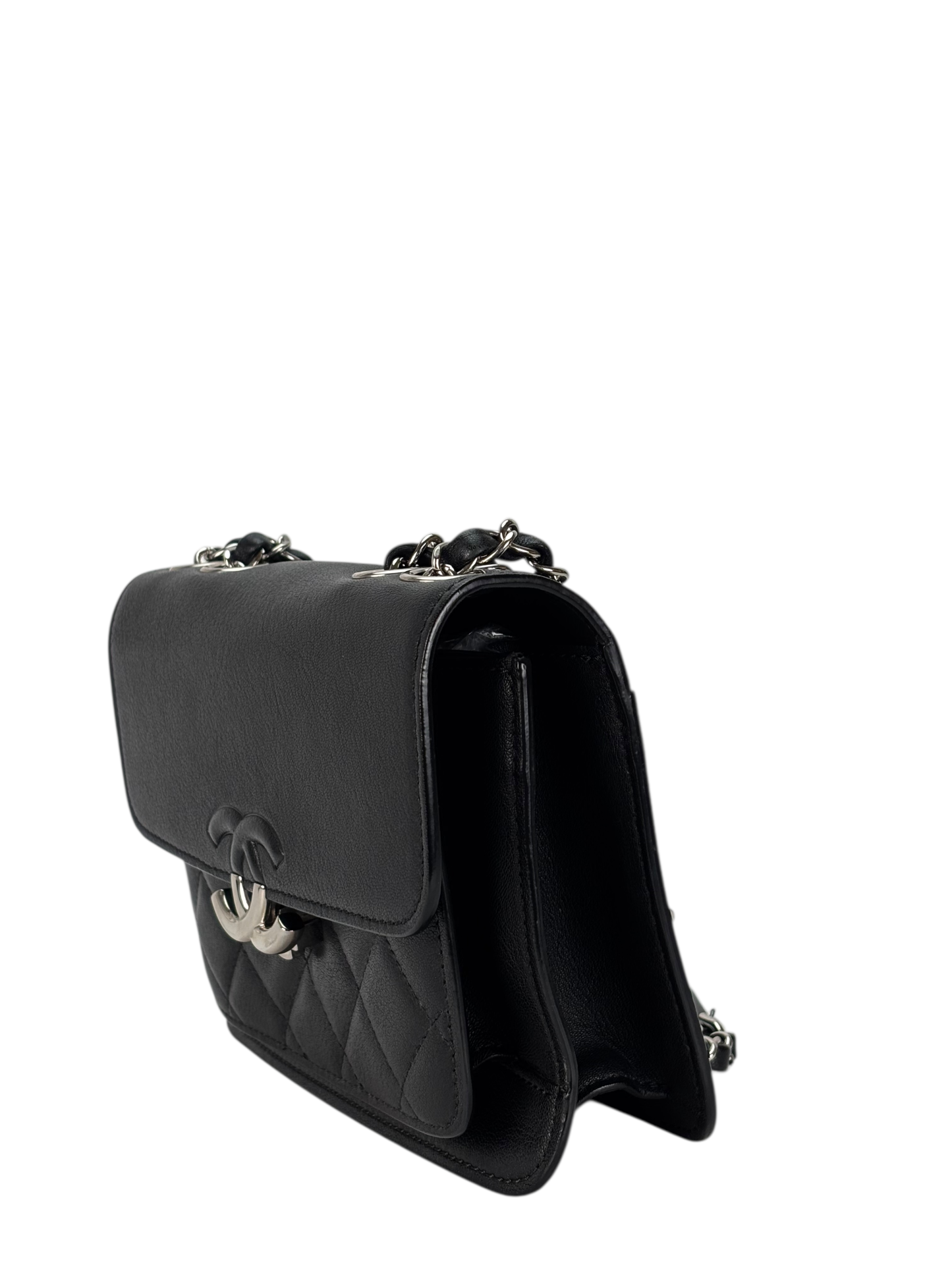 CHANEL - Black Calfskin Mini CC Box Flap Grained Bag