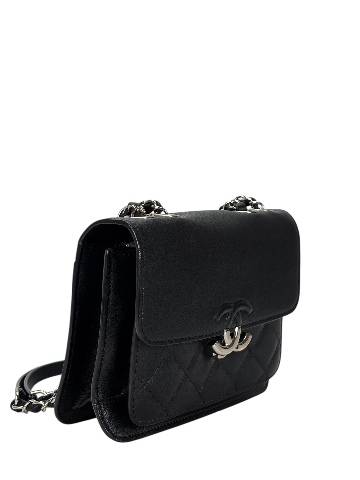 CHANEL - Black Calfskin Mini CC Box Flap Grained Bag