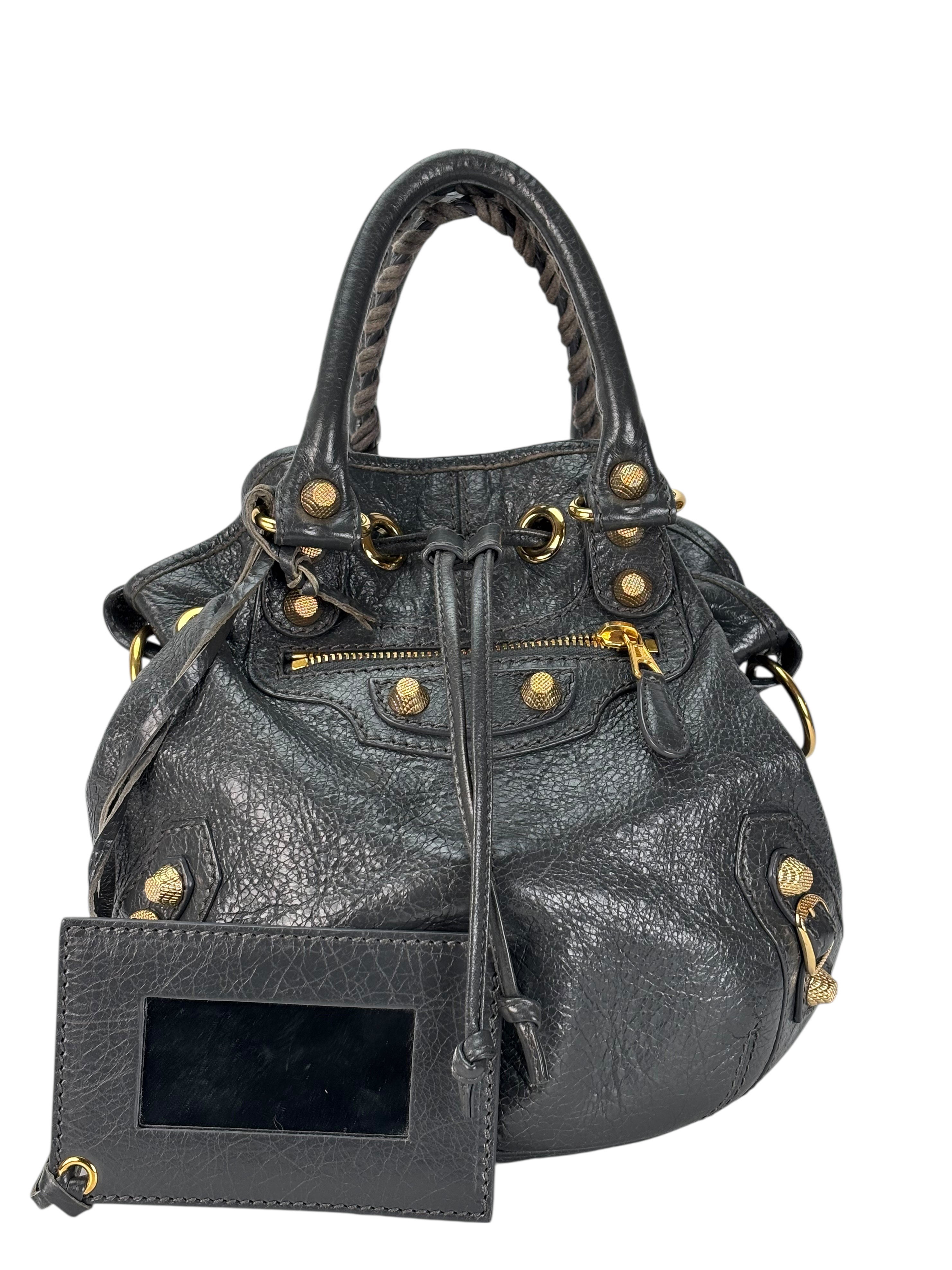 BALENCIAGA - Black Waxed Leather Bonbon  2Way Shoulder Bag 
