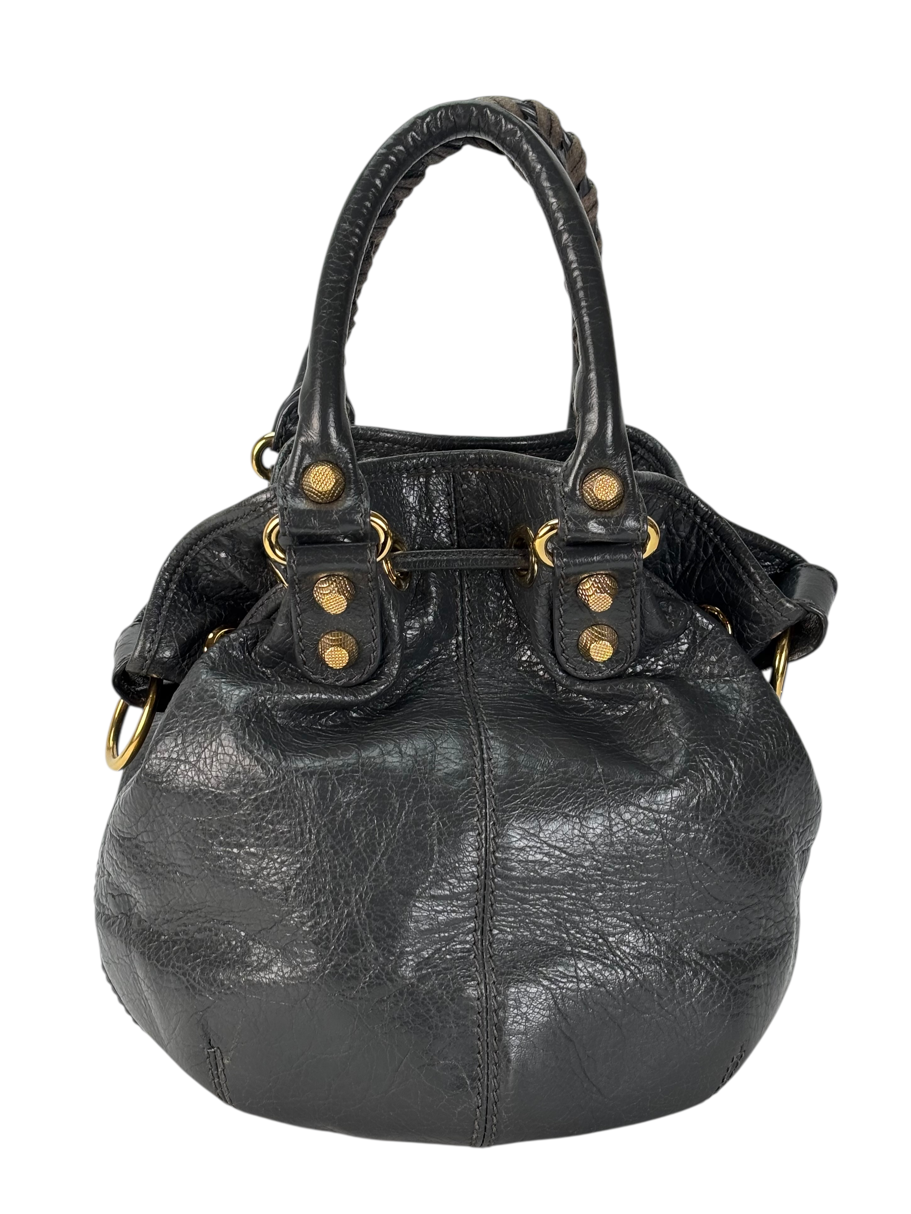 BALENCIAGA - Black Waxed Leather Bonbon  2Way Shoulder Bag 